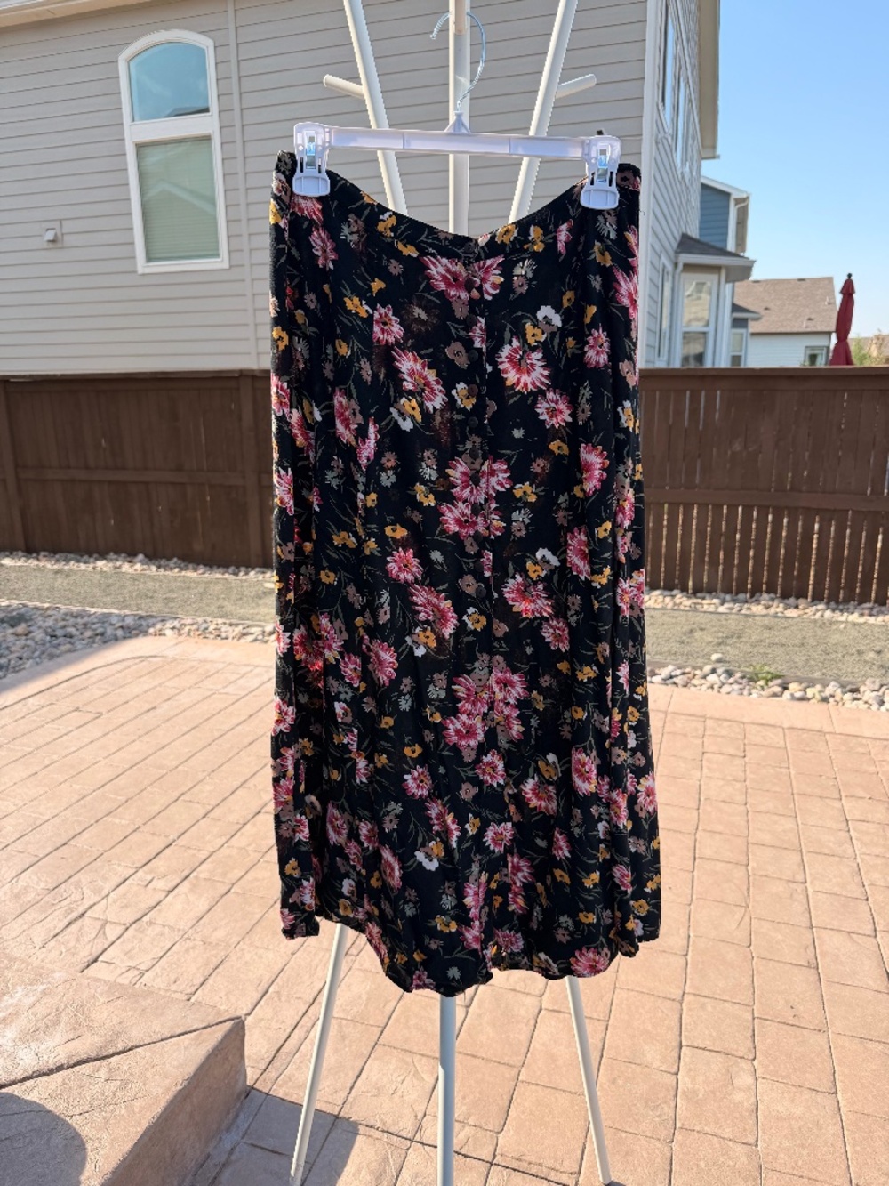 Vintage 90s A. Byer Button Front Floral Maxi Skirt Black Pink Grunge
